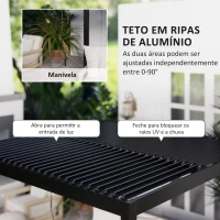 Outsunny Pérgola de Alumínio 3x3 m Pérgola de Jardim com Teto de Lâminas Ajustáveis e Sistema de Drenagem Impermeável Anti-UV Cinza Escuro(m-4)