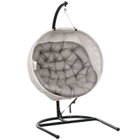 Outsunny Silla Colgante con Soporte Cesta Plegable de Malla Doble Cojín para Interior y Exterior Carga 120 kg Arena y Negro