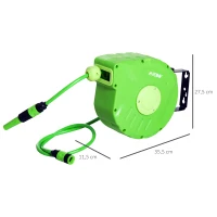 Outsunny Carrete para Mangueira 10m+1m Enrolador de Mangueira Montado na Parede Enrolador Automático 180º Giratório 35,5x11,x5x27,5cm Verde(m-3)