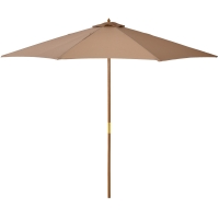 Outsunny Chapéu de Sol de Jardim Ø300x250 cm com Sistema de Poleia Teto Ventilado e Mastro Desmontável de Madeira Caqui