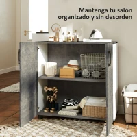 HOMCOM Aparador de Salón Pequeño y Moderno con Estante y Puertas de Cierre Suave 80x37x80 cm Gris Cemento y Blanco Brillo(m-4)