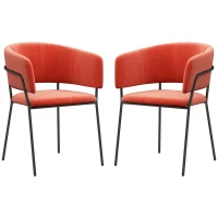 HOMCOM Lot de 2 chaises de salle à manger pieds en acier, assise rembourrée en tissu aspect velours, orange(m-11)