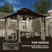 Outsunny 3 x 3(m) Hardtop Gazebo Canopy with Double Metal Roof, Waterproof Permanent Pavilion Garden Gazebo with Netting and Curtains, Easy to Assemble(m-8)