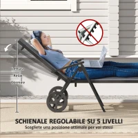 Outsunny Lettino Sdraio Pieghevole e Reclinabile in 5 Posizioni con Rotelle, in Metallo e Textilene, 72x158x84 cm, Grigio(m-4)