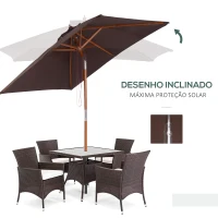 Outsunny Chapéu de Sol de Jardim 200x150x230 cm Chapéu de Sol Retangular Inclinável com Polia Duplo Teto  Marrom(m-4)