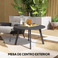 Outsunny Mesa de Centro de Jardim Redonda de Metal Mesa Auxiliar com Bordas Arredondadas Pés Antiderrapantes Ø70x42 cm Preto(m-8)