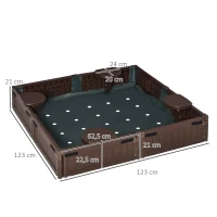 Outsunny Bac à Sable avec Bâche de Protection & Bâche de Fond, Conception Modulaire, 4 Places, 1,23L x 1,23l m, Marron(m-3)