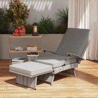 Outsunny 80° Reclining Rattan Lounger - Grey(m-8)