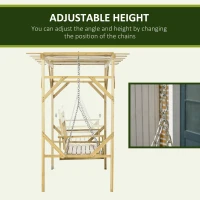 Outsunny schommelbank met pergola, 2-zits tuinschommel, massief hout, naturel(m-5)