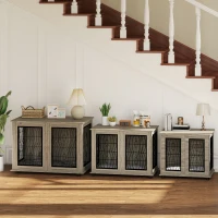 PawHut Indoor Dog Crate Furniture End Table with Soft Washable Cushion, Lockable Front Door, for Medium Dogs - Black(m-9)