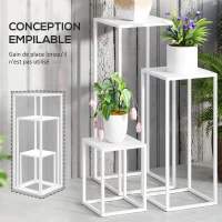 Outsunny Lot de 3 supports pour plantes carré en métal empilable intérieur et extérieur, pour jardin, balcon, maison, blanc(m-5)
