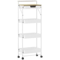 HOMCOM Carrinho Auxiliar com Rodas de 4 Níveis Carrinho de Cozinha com 1 Gaveta e 3 Cestos Carrinho Organizador 45x29,5x117,5 cm Branco