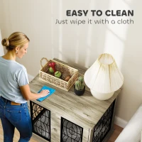 PawHut Indoor Dog Crate Furniture End Table with Soft Washable Cushion, Lockable Front Door, for Medium Dogs - Black(m-7)