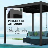 Outsunny Pérgola con Techo Ajustable y Sistema de Drenaje Estructura de Aluminio para Jardín o Patio 298x298x223,5 cm Gris(m-5)