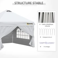 Outsunny Tonnelle pop-up tente de jardin barnum 3x3 m hauteur réglable avec 4 parois latérales amovibles, fenêtres, sac de transport à roulettes - blanc(m-7)