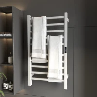 HOMCOM Toallero Elétrico de Parede 110W com Controlo WIFI Ecrã Tátil Temporizador 10 Barras Temperatura Ajustável Baixo Consumo IPX4 45x11x80 cm  Branco(m-2)