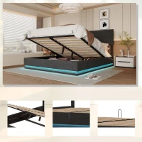 Letto matrimoniale con spazio contenitore e testiera regolabile in altezza (materasso non incluso), 180x200 cm, Grigio Scuro(m-7)