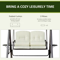 Outsunny 2-zits tuinschommelstoel met luifel Kussenblad Metaal Polyester Beige 162 x 118 x 173 cm(m-7)