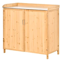 Outsunny Armoire de jardin sur pied table de rempotage 2 en 1 - table de jardinage double porte, étagère, plateau tôle acier galvanisé - table de plantation bois de cèdre pré-huilé(m-1)