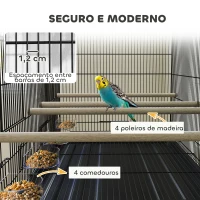PawHut Gaiola para Pássaros com Divisória Rodas Gaiola para Aves com Comedouros Poleiros e Bandeja Removível 94x57x128 cm Preto(m-5)