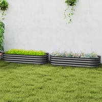 Outsunny Galvanised Raised Garden Bed, Metal Planter Box with Safety Edging, for Flowers, Herbs, Succulents, Pack of 2, Dark Grey(m-8)