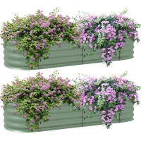 Outsunny Galvanised Raised Garden Bed, Metal Planter Box with Safety Edging, for Flowers, Herbs, Succulents, Pack of 2, Green(m-10)