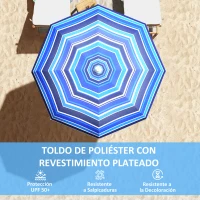 Outsunny Sombrilla de Playa Grande con Protección UV UPF50+ Inclinación Ajustable y Bolsa de Transporte Ø180x196 cm Multicolor(m-4)