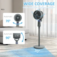 HOMCOM Pedestal Air Circulation Fan with Oscillating, Light Off, Grey(m-5)