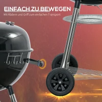 Outsunny Kugelgrill mit Messer, Wender und Grillzange, Thermometer, Aschefach, Regenhülle, Metall, schwarz(m-7)