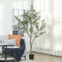 HOMCOM Sztuczna Oliwka, Roślina Sztuczna, Żywopłotowa Oliwka w Doniczce, 180 cm, Tworzywo Sztuczne, Zielona(m-2)