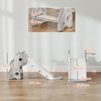 AIYAPLAY 3-in-1 Kinderglijbaan in Giraffenvorm met Basketbalring en Bal, Grijs(m-3)