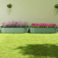 Outsunny Galvanised Raised Garden Bed, Metal Planter Box with Safety Edging, for Flowers, Herbs, Succulents, Pack of 2, Green(m-9)