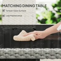 Outsunny Rattan Garden Furniture Set, Outdoor Dining Table and Chairs 4 Seater with Cushions, Square Tempered Glass Top, 4 Armchairs, for Balcony, Terrace, Conservatory, Grey(m-6)