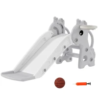 AIYAPLAY 3-in-1 Kinderglijbaan in Giraffenvorm met Basketbalring en Bal, Grijs(m-11)