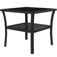 Outsunny Two-tier PE Rattan Square Coffee Table - Black(m-10)