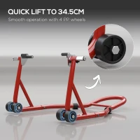 HOMCOM Front Motorcycle Paddock Stand Motorbike Stand with Anti-Slip Mat, U-Shaped and L-Shaped Adapters, 200 kg Capacity, for 18", 17" and 10" Tyre, Red(m-5)
