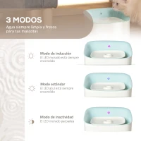 PawHut Fuente de Agua para Gatos 3L con Sensor de Infrarrojos 3 Modos Dispensador de Agua para Perros y Gatos Bebedero para Gatos con Luz Indicadora LED 21x20x18 cm Blanco y Azul(m-4)