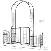 Outsunny Metal Garden Arbor Arch with Double Doors, 2 Side Planter Baskets, Climbing Vine Frame, Black(m-3)