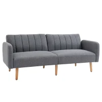 HOMCOM 3 Seater Sofa Bed, Convertible Linen Fabric Sofa Couch, Click Clack Sofabed with Adjustable Split Backrest for Living Room, Bedroom, Guest Room, Grey(m-1)