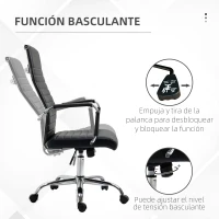 Vinsetto Silla de Escritorio Giratoria Silla de Oficina con Respaldo Alto Ruedas Giratorias Altura Ajustable Función Basculante y Reposabrazos Tapizado en Cuero Sintético Negro(m-5)
