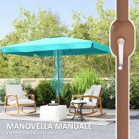 Outsunny Ombrellone da Giardino 2x3 m con Apertura a Manovella, Inclinabile e Anti UV 50+, Turchese(m-7)