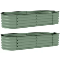 Outsunny Galvanised Raised Garden Bed, Metal Planter Box with Safety Edging, for Flowers, Herbs, Succulents, Pack of 2, Green(m-1)