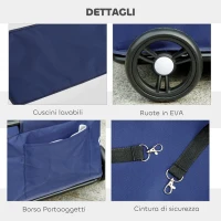 PawHut Passeggino per Cani Pieghevole con Borsa e Cuscino, in Acciaio e Tessuto Oxford, 53x45x28 cm, Blu Scuro(m-7)