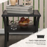 Outsunny Two-tier PE Rattan Square Coffee Table - Black(m-5)
