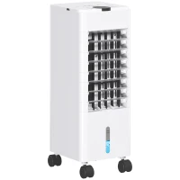 HOMCOM Climatizador  3 em 1 Portátil 60W com 3 Velocidades Temporizador até 12H Depósito de 3,8 L Oscilação de 60º 24x21,5x59 cm Branco(m-1)