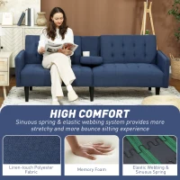 HOMCOM Three-Seater Sofa Bed, with Cupholders - Dark Blue(m-7)