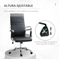Vinsetto Silla de Escritorio Giratoria Silla de Oficina con Respaldo Alto Ruedas Giratorias Altura Ajustable Función Basculante y Reposabrazos Tapizado en Cuero Sintético Negro(m-4)