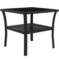 Outsunny Two-tier PE Rattan Square Coffee Table - Black(m-11)