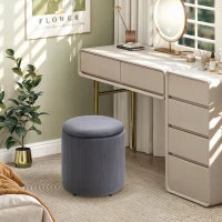 HOMCOM Set of 2 Round Ottoman with Storage, Fabric Vanity Stool for Makeup, Footrest Stool with Removable Lid for Living Room & Bedroom, Grey(m-8)