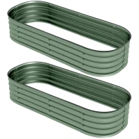 Outsunny Galvanised Raised Garden Bed, Metal Planter Box with Safety Edging, for Flowers, Herbs, Succulents, Pack of 2, Green(m-11)